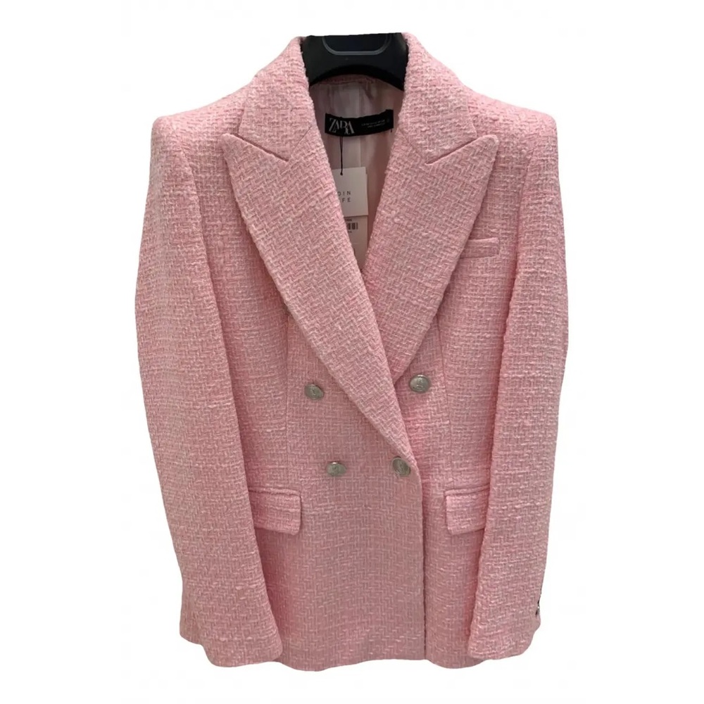 Brand New Zara Pink Tweed Double Breasted Blazer